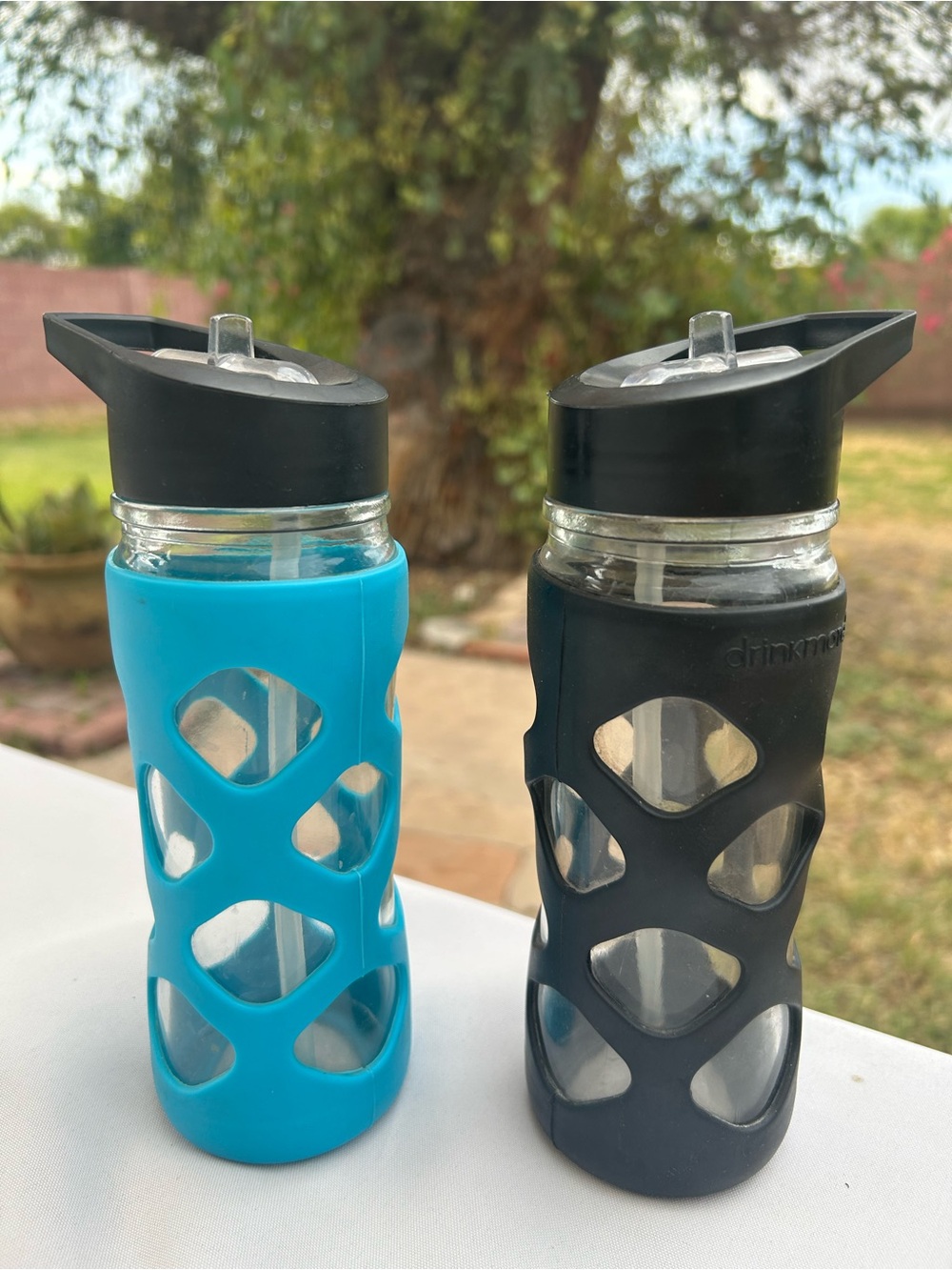 Drinkmate Glass Water Bottle with Silicone Sleeve - Set of 2 Blue & Black